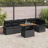 vidaXL Set canapea exterior 7 piese cu perne, rattan negru