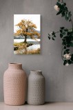 Tablou Canvas, "Copacul singuratic de pe malul lacului", Copac, Lac, Toamnă, Natură, Frunze, Peisaj, Cer, Munte, Reflecție, Trunchi, 26 x 39 cm, CMCLA