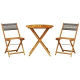 Cumpara ieftin Set mobilier bistro, 3 piese, gri, polipropilena si lemn masiv