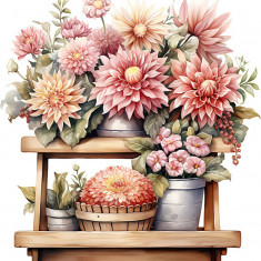 Sticker decorativ, Flori Crizanteme, Roz, 64 cm, 1363STK-10