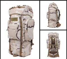 Rucsac Turistic pentru Drumetii, Capacitate 100L, Impermeabil, Buzunare Multiple, Fixare la Piept si Sold, Camuflaj foto