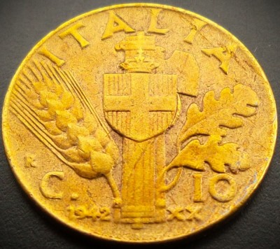 Moneda istorica 10 CENTESIMI - ITALIA FASCISTA, anul 1942 * cod 3093 foto