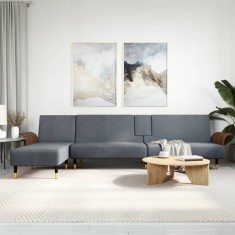 Canapea extensibilă &icirc;n formă de L gri 279x140x70 cm catifea