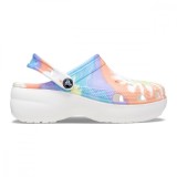 Saboți Crocs Women&#039;s Classic Platform Tie-Dye Graphic Clog Alb - Oxygen / Multi