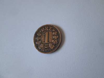 Rară! Norvegia 1 Ore 1877 foto