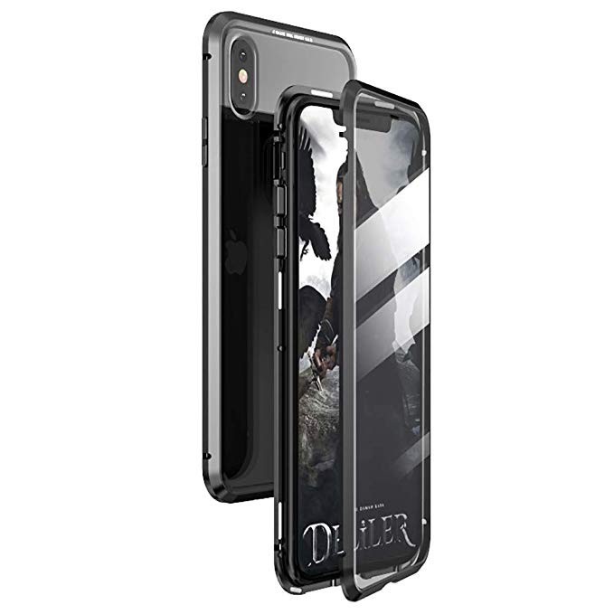 Husa iPhone XS Max - Sticla Fata+Spate 360 grade, Cadru metalic cu magneti, Neagra