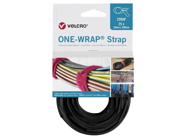 Bandă Velcro 20mm x 0,2m Neagră pentru Fixare și Legare