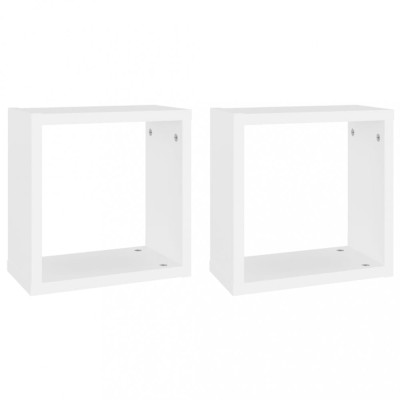 Rafturi de perete cub, 2 buc., alb, 30x15x30 cm foto