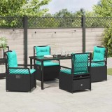 Set 5 piese vidaXL masă grădină negru ratan poli, scaune rabatabile, perne turcoaz, cadru oțel, exterior/interior