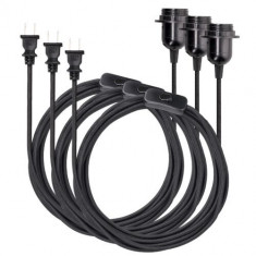 Set 3 Cabluri adaptor 6m cu priza E26 si intrerupator, Kwmobile, Negru, PVC, 52514.111.03 foto