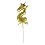 Lumanare pentru tort cifra 2, model coroana, gold, flippy, party