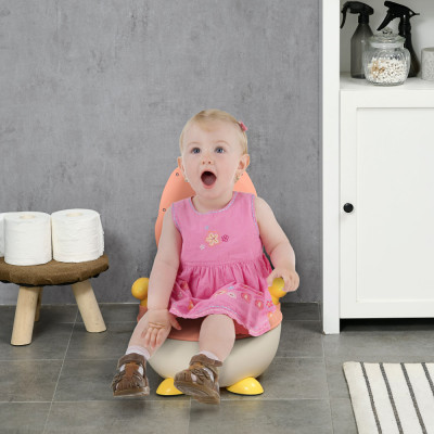 ZONEKIZ Oliță pentru Copii cu Spătar și Design de Vulpe, Toaletă pentru Copii cu Capac cu Vas Detașabil și Cotiere, 34.5x35x23 cm, Roz foto