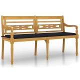 Cumpara ieftin Banca Batavia cu perna neagra, 150 cm, lemn masiv de tec