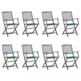 vidaXL Scaune pliabile de exterior cu perne, 8 buc., lemn masiv acacia 3078267