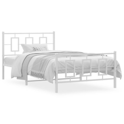vidaXL Cadru de pat metalic cu tăblie de cap/picioare, alb, 107x203 cm foto