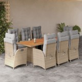 vidaXL Set de masă pentru grădină, 9 piese, cu perne, bej, poliratan 3213375