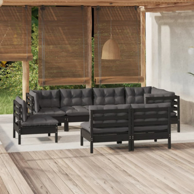 vidaXL Set mobilier de grădină cu perne 8 piese negru lemn masiv pin foto