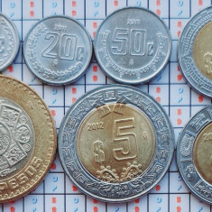 set 7 monede Mexic 10, 20, 50 Centavos, 1, 2, 5, 10 Pesos 2009 - 2014 UNC - A036