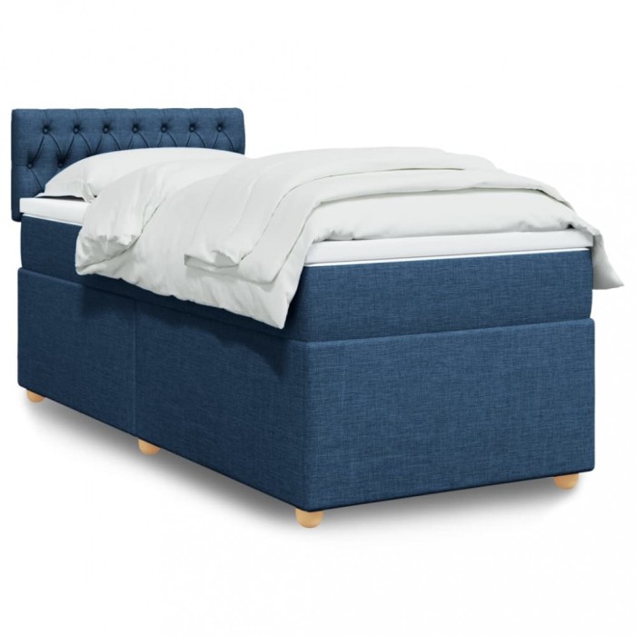vidaXL Pat box spring cu saltea, albastru, 90x190 cm, textil 3288848