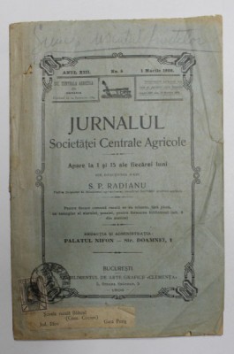 JURNALUL SOCIETATII CENTRALE AGRICOLE , ANUL XIII , NR. 12 , 15 IUNIE , 1906 foto