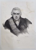 SIR BANKS JOSEPH , BOTANIST ENGLEZ , LITOGRAFIE , DESEN de GREVEDON , litografiat de C. MOTTE , 1826