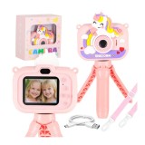 Aparat foto digital pentru copii, model Unicorn roz cu trepied 1080P