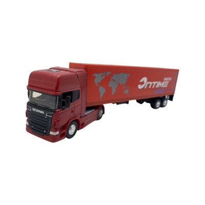 Macheta Tir Scania v8 R730 rosu Tractor Trailer on time Logistics 1:64 foto