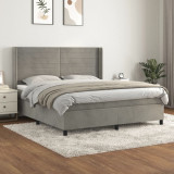 VidaXL Pat box spring cu saltea, gri deschis, 160x200 cm, catifea