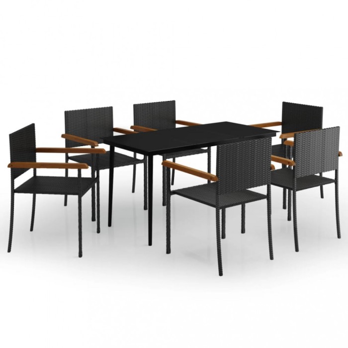 Set de servit masa pentru gradina, 7 piese, negru