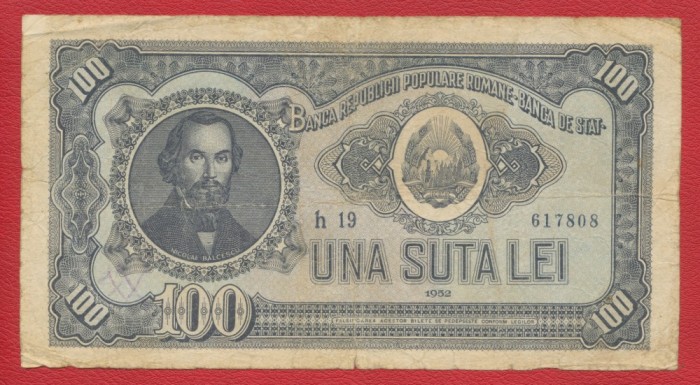 Bancnota 100 LEI 1952 SERIA ALBASTRA H 19
