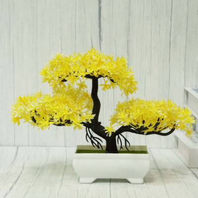 Bonsai decorativ artificial in ghiveci, Galben, 29 cm, MCT-18K211G foto