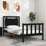 VidaXL Cadru de pat cu tăblie Small Single, negru, lemn masiv