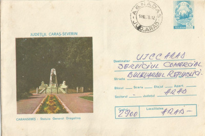 Romania, Caransebes, Statuia generalului Dragalina, intreg postal circulat foto