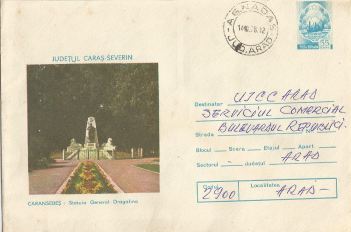 Romania, Caransebes, Statuia generalului Dragalina, intreg postal circulat