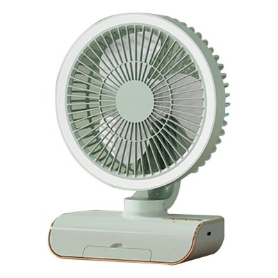 Ventilator portabil, cu lumina LED, din ABS, oscilanat, cu 3 viteze, incarcare USB, grila de siguranta, gri/alb foto