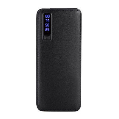 Baterie externa Smart Power Bank, 20000 mAh, 3 x USB, design piele, negru foto