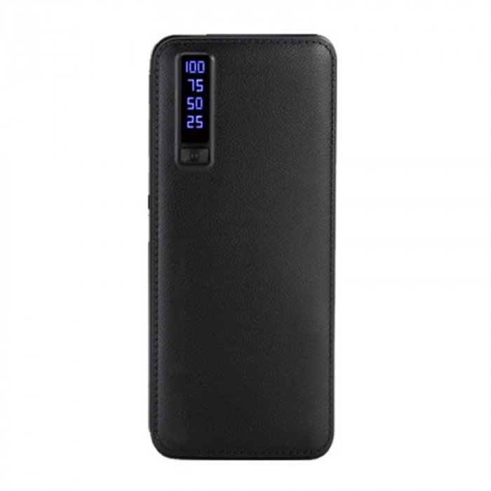 Baterie externa Smart Power Bank, 20000 mAh, 3 x USB, design piele, negru