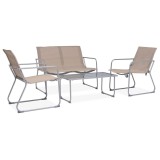 Set Mobilier Gradina 4 Piese Otel Textil Gri Taupe - Masa Sticla, 2 Scaune, Canapea 2 Locuri