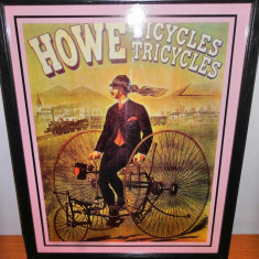 Tablou reclama bicicleta tricicleta de epoca Howe Machine Heroes print Anglia