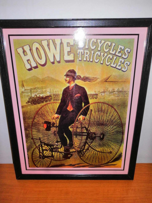 Tablou reclama bicicleta tricicleta de epoca Howe Machine Heroes print Anglia