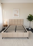 Pat 160x200 cm Tapitat Catifea Crem Rubik, Somiera Inclusa - Design Modern, Elegant