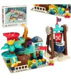 Set 121 blocuri creative de constructie, parc de dinozauri cu pista de bile, Bibi-Inn, multicolor