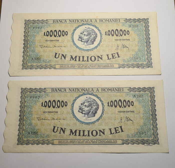 1000000 lei 1947 XF ++ AUNC Serii Consecutive