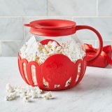Recipient pentru prepararea popcorn-ului, din sticla borosilicata, capacitate 2L, pentru cuptorul cu microunde, alb/rosu
