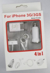 4in1 casti hands free si incarcator usb auto priza 220v pentru iphone 3g 3gs 4g foto