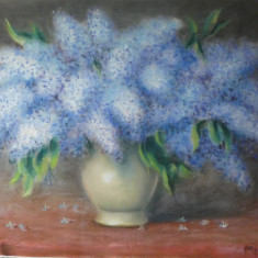 Pastel de Aurel Fratila ; Buchet de liliac , semnat si datat : 1933 , 70 x 50 cm