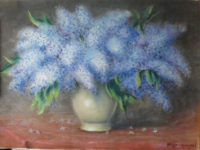 Pastel de Aurel Fratila ; Buchet de liliac , semnat si datat : 1933 , 70 x 50 cm foto