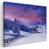 Tablou peisaj munte cu cabane iarna la apus Tablou canvas pe panza CU RAMA 40x60 cm