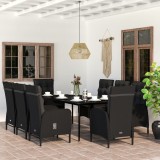 VidaXL Set mobilier de grădină cu perne, 9 piese, negru