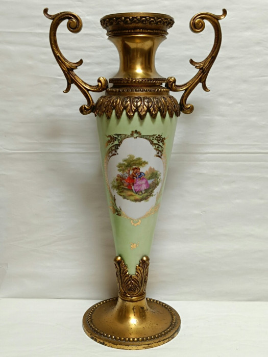 Amfora antica Sevres porțelan si bronz, 42,5cm, sec 19